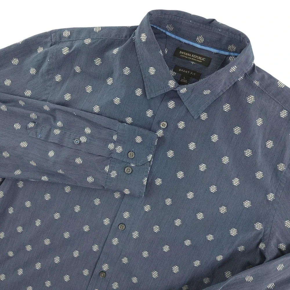 Banana Republic Shirt Mens L Blue Polka Dot Long Sleeve Button Up Grant Fit